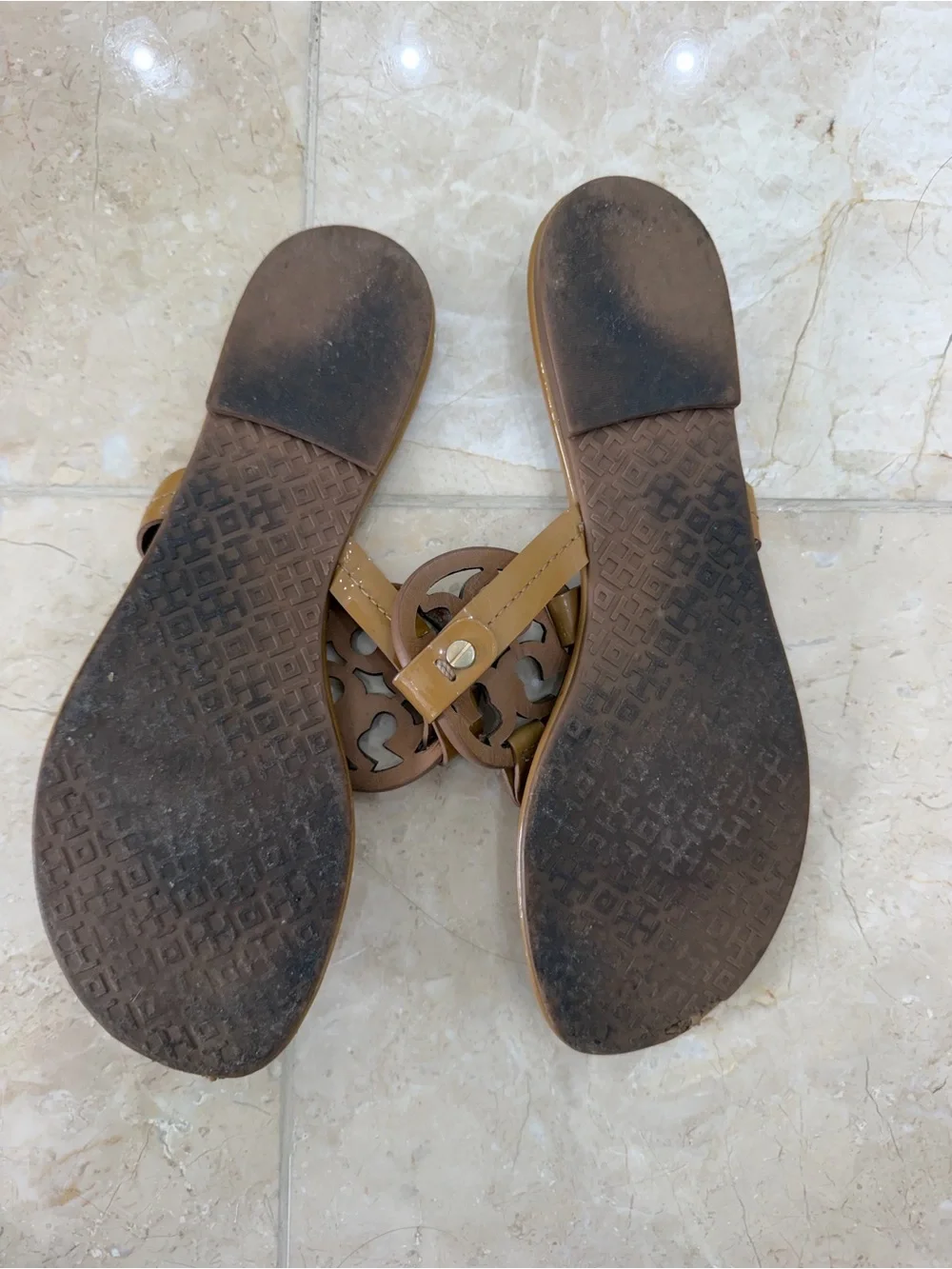 Tory Burch Tan Patent Leather Thong Sandals